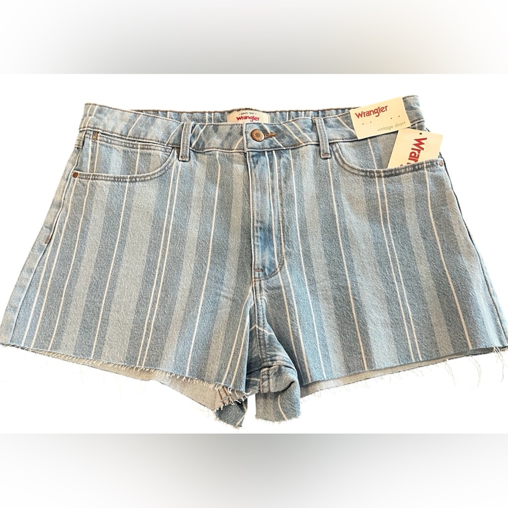 Wrangler Mid-Rise Vintage Striped Denim Cutoff Jean Shorts 30” waist Size 10 NWT